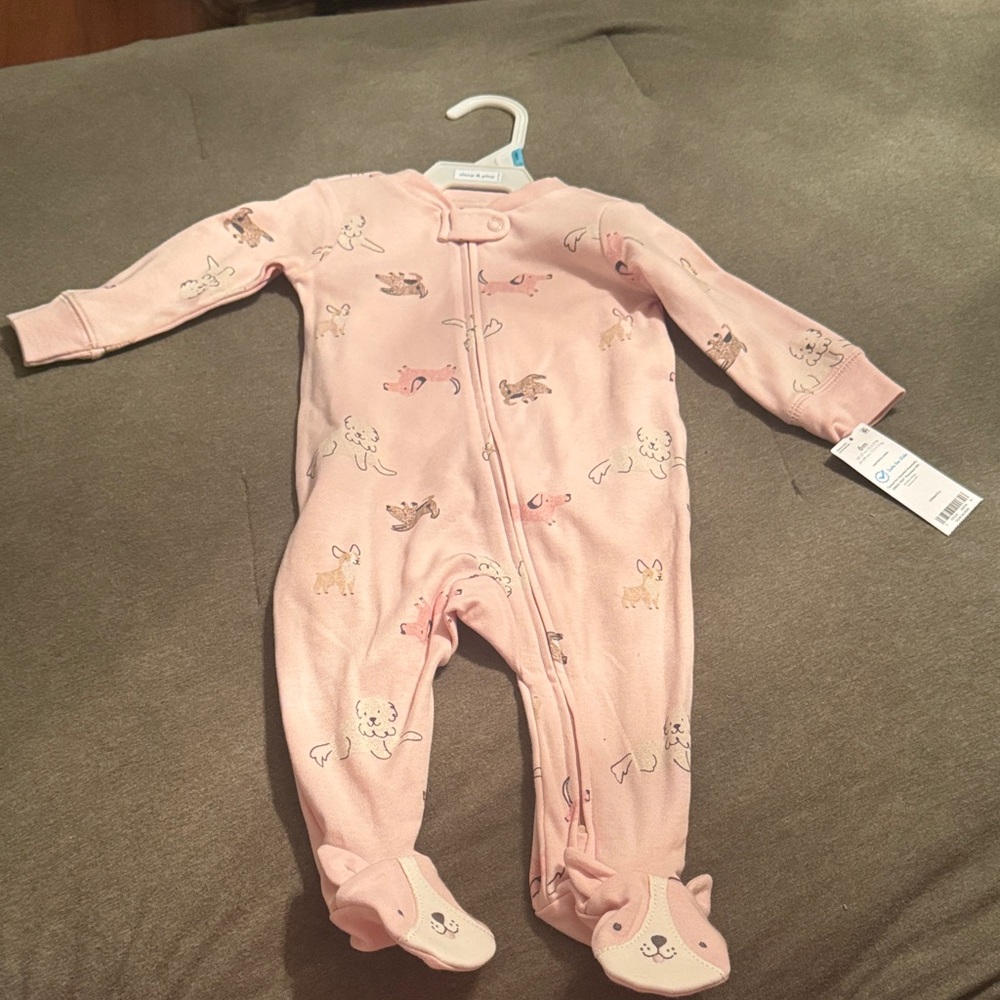 Carters pink dog pajama onesie NWT size 6 month